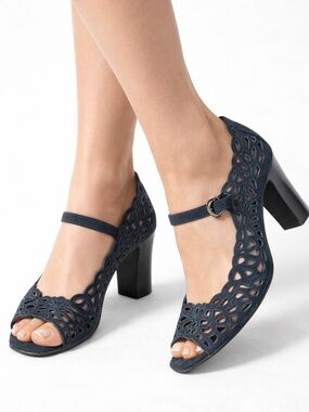Aquatalia black cutout Mary Jane Italian Designer Heels